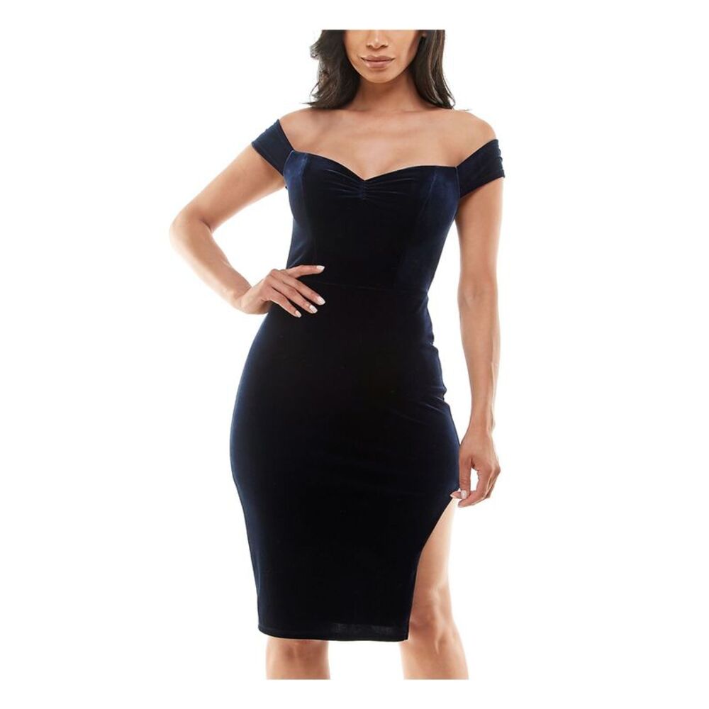 CITY STUDIO Womens Navy Lined Slit Padded Bust Short Sleeve Body Con Dress 0